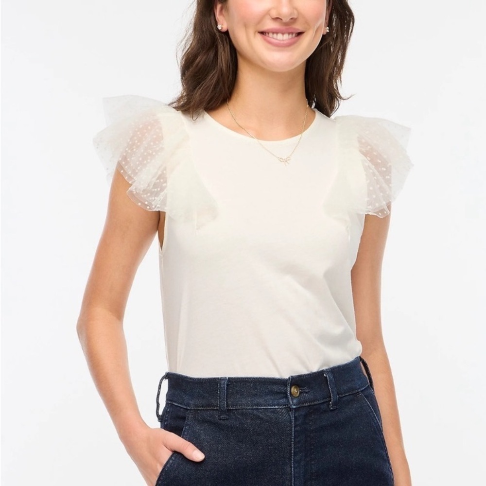 J. CREW Factory Polka Dot Ruffle Shoulder Blouse NWOT